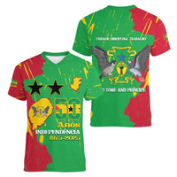 Sao Tome and Principe Independence Day Women V-Neck T-Shirt 50 Anos Independencia