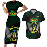 Sao Tome and Principe Couples Matching Short Sleeve Bodycon Dress and Hawaiian Shirt Coat Of Arms Style