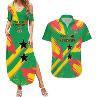 Custom Sao Tome and Principe Football Couples Matching Summer Maxi Dress and Hawaiian Shirt Selecao dos Falcoes e Papagaios