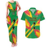 Custom Sao Tome and Principe Football Couples Matching Tank Maxi Dress and Hawaiian Shirt Selecao dos Falcoes e Papagaios