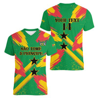 Custom Sao Tome and Principe Football Women V-Neck T-Shirt Selecao dos Falcoes e Papagaios