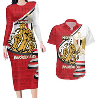 Egypt Revolution Day Couples Matching Long Sleeve Bodycon Dress and Hawaiian Shirt Coat of Arms Egyptian Pattern
