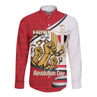 Egypt Revolution Day Long Sleeve Button Shirt Coat of Arms Egyptian Pattern