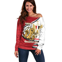 Egypt Revolution Day Off Shoulder Sweater Coat of Arms Egyptian Pattern