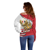 Egypt Revolution Day Off Shoulder Sweater Coat of Arms Egyptian Pattern