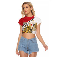 Egypt Revolution Day Raglan Cropped T Shirt Coat of Arms Egyptian Pattern