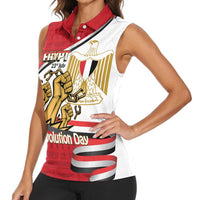 Egypt Revolution Day Women Sleeveless Polo Shirt Coat of Arms Egyptian Pattern