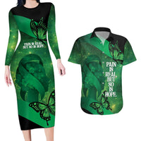 Personalised World Mental Health Awareness Month Couples Matching Long Sleeve Bodycon Dress and Hawaiian Shirt Warriors Brave Strong Galaxy Vibes