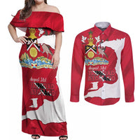 Personalized Trinidad and Tobago Independence Day Couples Matching Off Shoulder Maxi Dress and Long Sleeve Button Shirt August 31st Proud - Wonder Print Shop