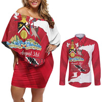 Personalized Trinidad and Tobago Independence Day Couples Matching Off Shoulder Short Dress and Long Sleeve Button Shirt August 31st Proud - Wonder Print Shop