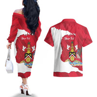 Personalized Trinidad and Tobago Independence Day Couples Matching Off The Shoulder Long Sleeve Dress and Hawaiian Shirt August 31st Proud - Wonder Print Shop