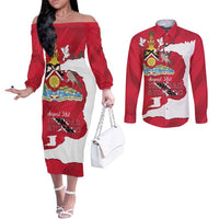 Personalized Trinidad and Tobago Independence Day Couples Matching Off The Shoulder Long Sleeve Dress and Long Sleeve Button Shirt August 31st Proud - Wonder Print Shop
