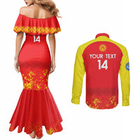 Custom Kyrgyzstan Football Couples Matching Mermaid Dress and Long Sleeve Button Shirt Go White Falcons Sporty Style