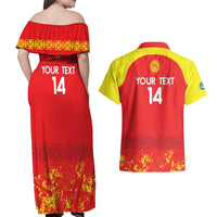 Custom Kyrgyzstan Football Couples Matching Off Shoulder Maxi Dress and Hawaiian Shirt Go White Falcons Sporty Style - Wonder Print Shop