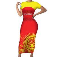 Custom Kyrgyzstan Football Short Sleeve Bodycon Dress Go White Falcons Sporty Style - Wonder Print Shop