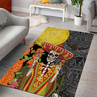 Mexico Dia De Los Muertos Area Rug Sugar Skull Sombrero Aztec Pattern - Wonder Print Shop