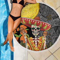 Mexico Dia De Los Muertos Beach Blanket Sugar Skull Sombrero Aztec Pattern - Wonder Print Shop