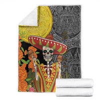 Mexico Dia De Los Muertos Blanket Sugar Skull Sombrero Aztec Pattern