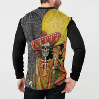 Mexico Dia De Los Muertos Button Sweatshirt Sugar Skull Sombrero Aztec Pattern - Wonder Print Shop