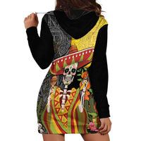 Mexico Dia De Los Muertos Hoodie Dress Sugar Skull Sombrero Aztec Pattern - Wonder Print Shop