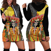 Mexico Dia De Los Muertos Hoodie Dress Sugar Skull Sombrero Aztec Pattern - Wonder Print Shop