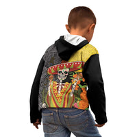 Mexico Dia De Los Muertos Kid Hoodie Sugar Skull Sombrero Aztec Pattern - Wonder Print Shop