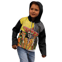 Mexico Dia De Los Muertos Kid Hoodie Sugar Skull Sombrero Aztec Pattern - Wonder Print Shop