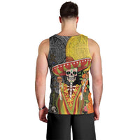 Mexico Dia De Los Muertos Men Tank Top Sugar Skull Sombrero Aztec Pattern - Wonder Print Shop