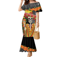 Mexico Dia De Los Muertos Mermaid Dress Sugar Skull Sombrero Aztec Pattern - Wonder Print Shop