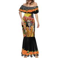 Mexico Dia De Los Muertos Mermaid Dress Sugar Skull Sombrero Aztec Pattern - Wonder Print Shop