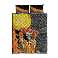 Mexico Dia De Los Muertos Quilt Bed Set Sugar Skull Sombrero Aztec Pattern - Wonder Print Shop