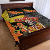 Mexico Dia De Los Muertos Quilt Bed Set Sugar Skull Sombrero Aztec Pattern - Wonder Print Shop