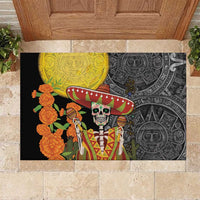 Mexico Dia De Los Muertos Rubber Doormat Sugar Skull Sombrero Aztec Pattern - Wonder Print Shop