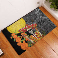 Mexico Dia De Los Muertos Rubber Doormat Sugar Skull Sombrero Aztec Pattern - Wonder Print Shop