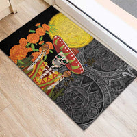 Mexico Dia De Los Muertos Rubber Doormat Sugar Skull Sombrero Aztec Pattern - Wonder Print Shop
