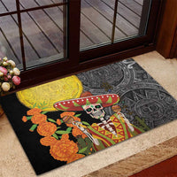 Mexico Dia De Los Muertos Rubber Doormat Sugar Skull Sombrero Aztec Pattern - Wonder Print Shop