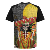 Mexico Dia De Los Muertos Rugby Jersey Sugar Skull Sombrero Aztec Pattern - Wonder Print Shop