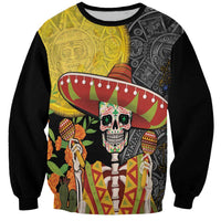 Mexico Dia De Los Muertos Sweatshirt Sugar Skull Sombrero Aztec Pattern - Wonder Print Shop