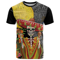 Mexico Dia De Los Muertos T Shirt Sugar Skull Sombrero Aztec Pattern - Wonder Print Shop