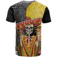 Mexico Dia De Los Muertos T Shirt Sugar Skull Sombrero Aztec Pattern - Wonder Print Shop