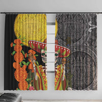 Mexico Dia De Los Muertos Window Curtain Sugar Skull Sombrero Aztec Pattern - Wonder Print Shop