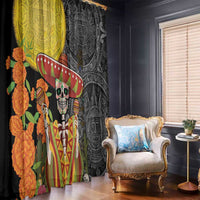 Mexico Dia De Los Muertos Window Curtain Sugar Skull Sombrero Aztec Pattern - Wonder Print Shop
