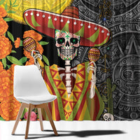 Mexico Dia De Los Muertos Window Curtain Sugar Skull Sombrero Aztec Pattern - Wonder Print Shop