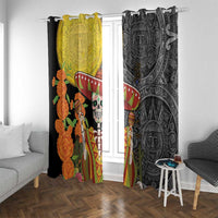 Mexico Dia De Los Muertos Window Curtain Sugar Skull Sombrero Aztec Pattern - Wonder Print Shop