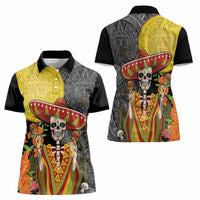 Mexico Dia De Los Muertos Women Polo Shirt Sugar Skull Sombrero Aztec Pattern - Wonder Print Shop