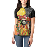 Mexico Dia De Los Muertos Women Polo Shirt Sugar Skull Sombrero Aztec Pattern - Wonder Print Shop