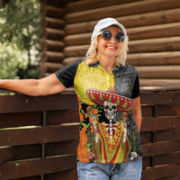 Mexico Dia De Los Muertos Women Polo Shirt Sugar Skull Sombrero Aztec Pattern - Wonder Print Shop
