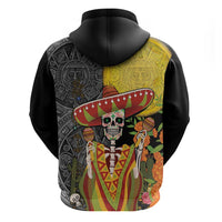 Mexico Dia De Los Muertos Zip Hoodie Sugar Skull Sombrero Aztec Pattern - Wonder Print Shop
