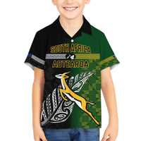 Personalised New Zealand and South Africa Rugby Family Matching Off Shoulder Long Sleeve Dress and Hawaiian Shirt 2023 World Cup Final All Black Springboks Together - Wonder Print Shop