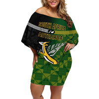 Personalised New Zealand and South Africa Rugby Family Matching Off Shoulder Short Dress and Hawaiian Shirt 2023 World Cup Final All Black Springboks Together - Wonder Print Shop